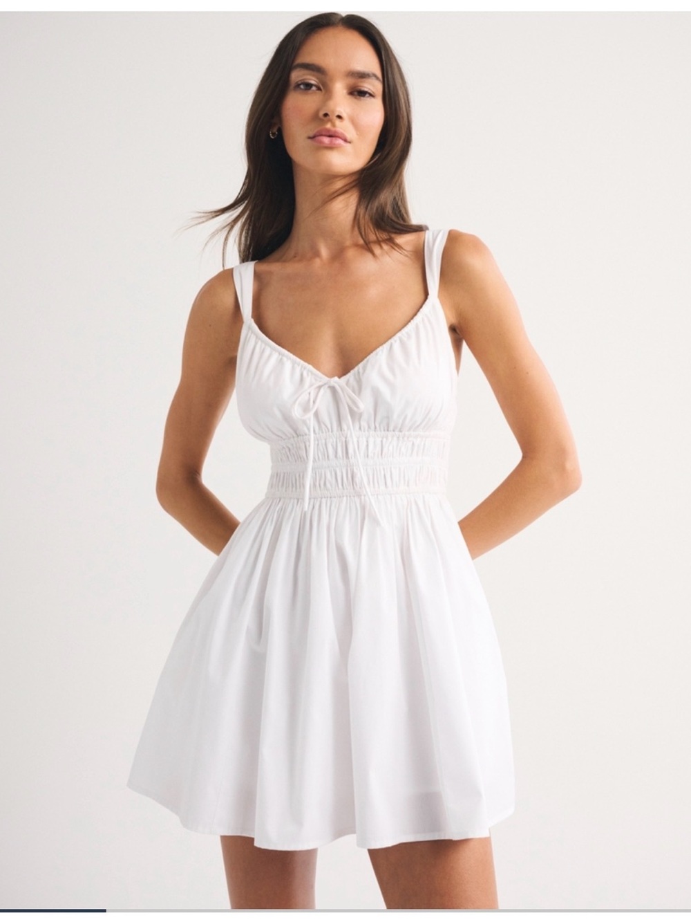 Abercrombie & Fitch White Smocked Waist Mini Dress Size M, Tall. NWT